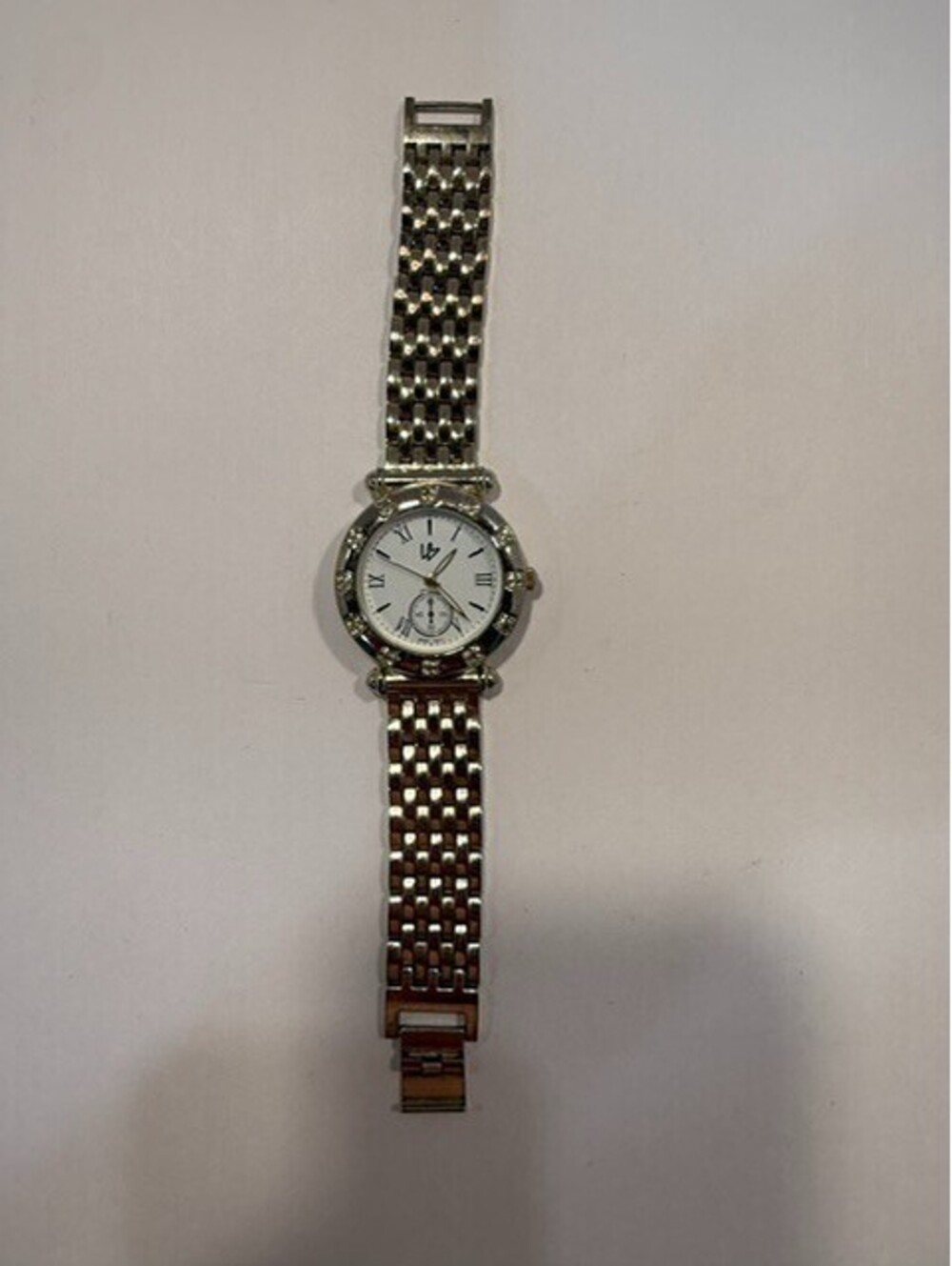 LB Classic Quartz Watch 90917 Silver Tone Rhinestone Bezel White Roman Numeral - Picture 3 of 7